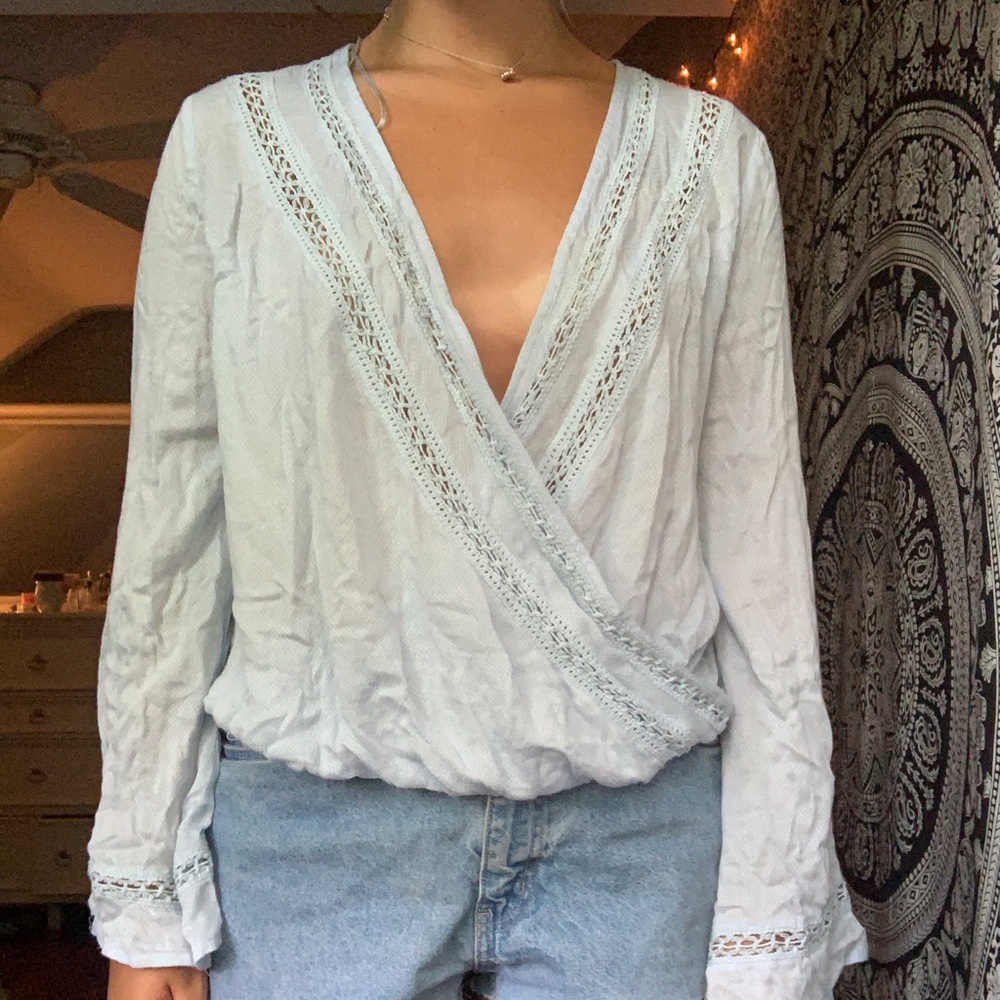 Light blue rowen long sleeve blouse